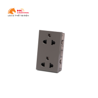 Hạt ổ cắm đôi 3 chấu - Màu ghi