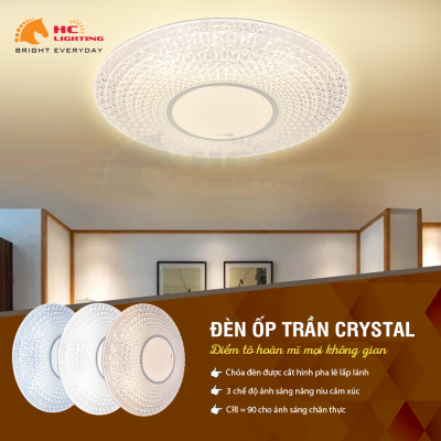 ĐIỂM TÔ KHÔNG GIAN HOÀN MỸ  VỚI ĐÈN ỐP TRẦN CRYSTAL 