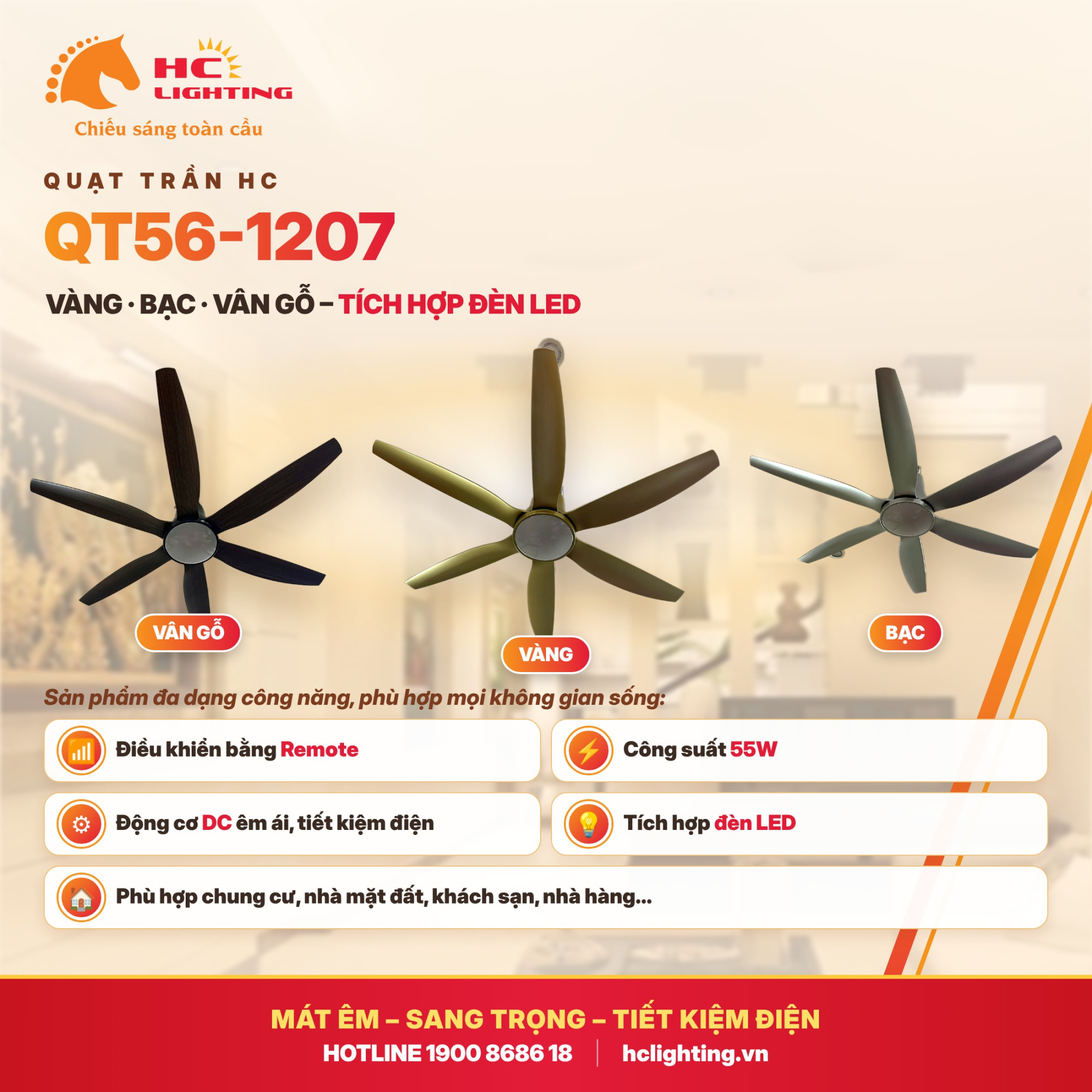 Quạt trần HC LIGHTING – Nâng tầm không gian sống với thiết kế hiện đại