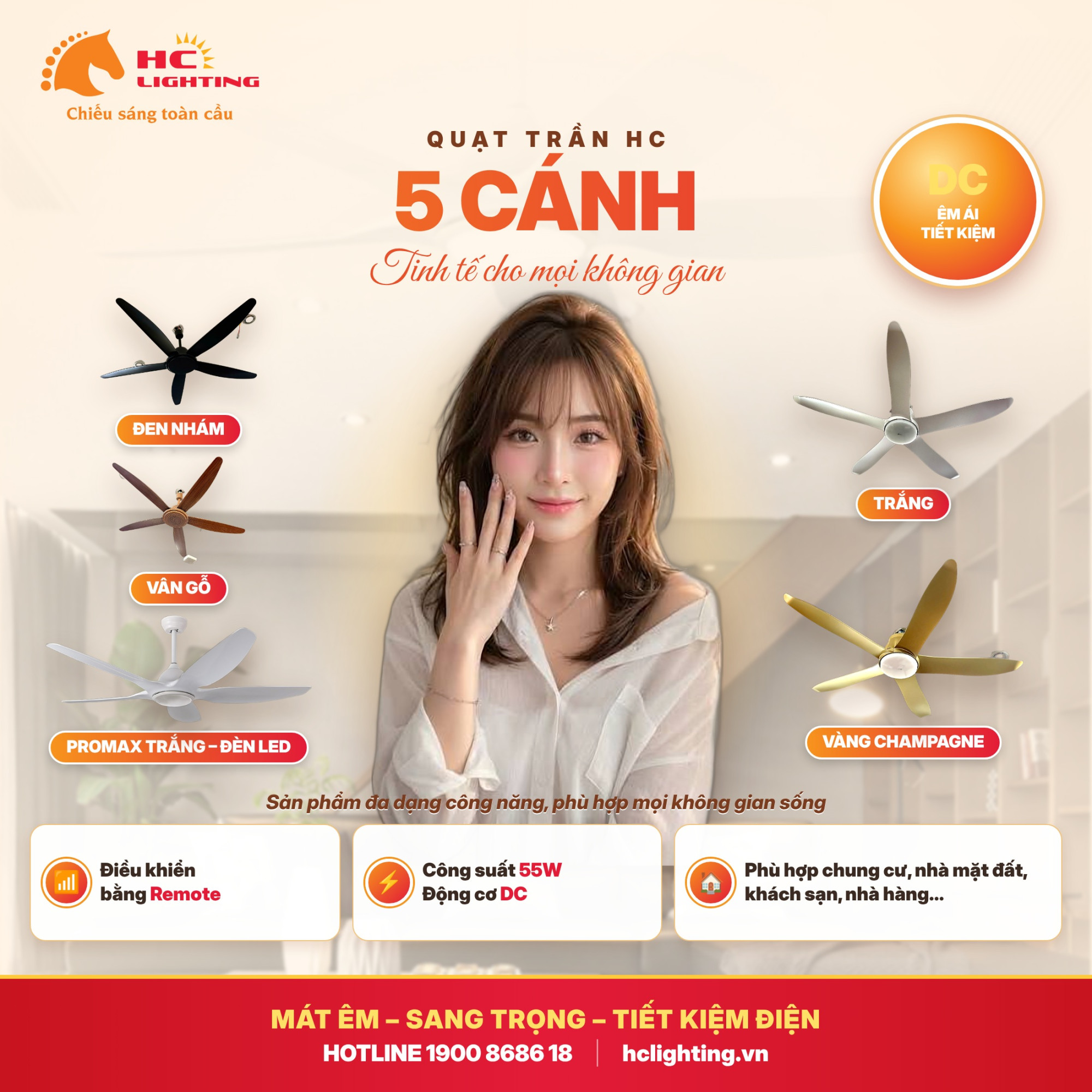 Quạt trần HC LIGHTING – Nâng tầm không gian sống với thiết kế hiện đại