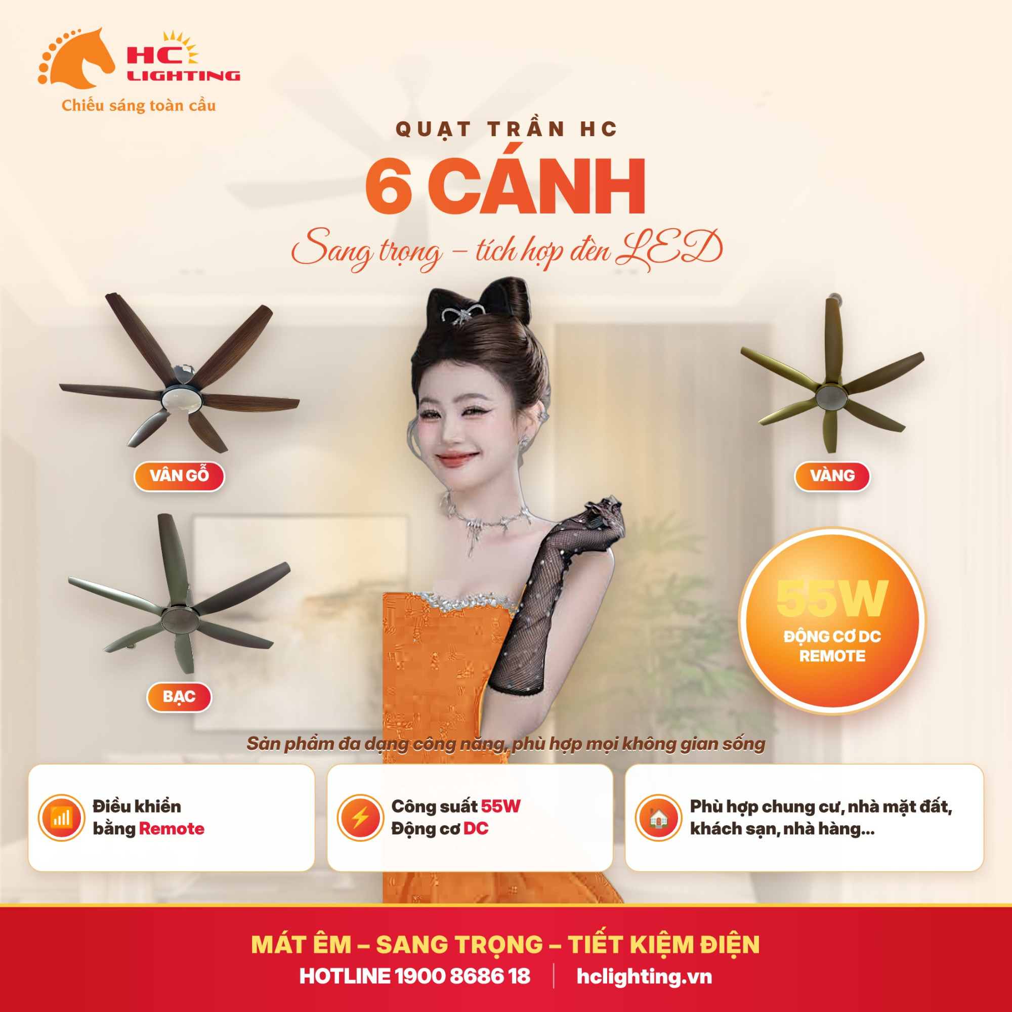 Quạt trần HC LIGHTING – Nâng tầm không gian sống với thiết kế hiện đại